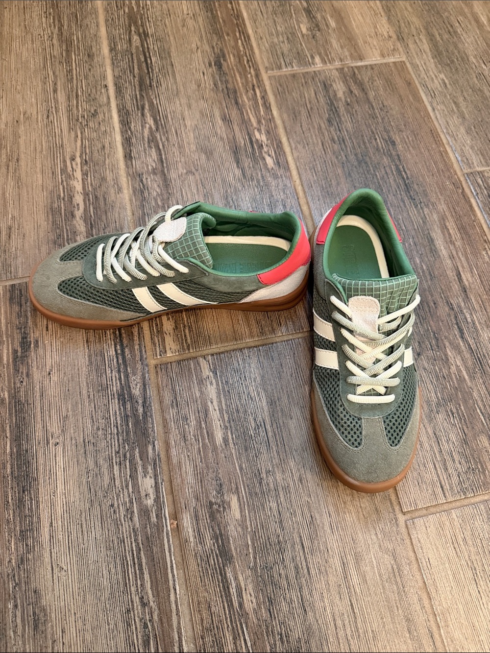 Women’s Steve Madden Green Suede & Mesh Sneakers with White Stripes